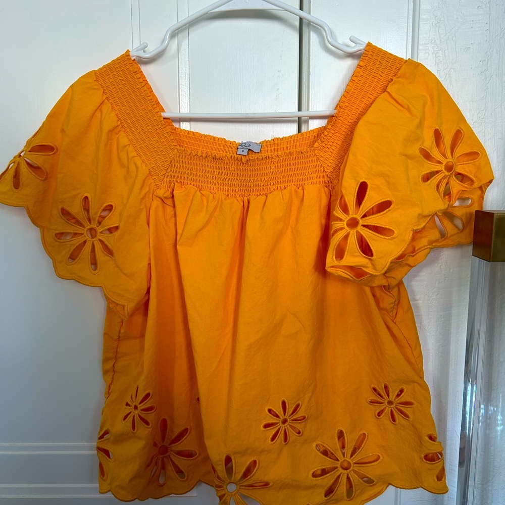 Orange Nordstrom Flower Detail Top